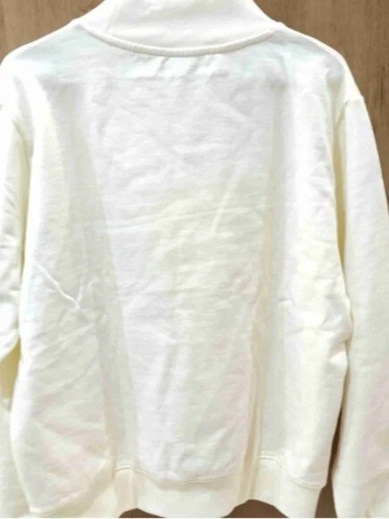 PARKE Women's Mock Neck Sweatshirt in Cream with Red and Blue Lettering - Picture 4 of 4